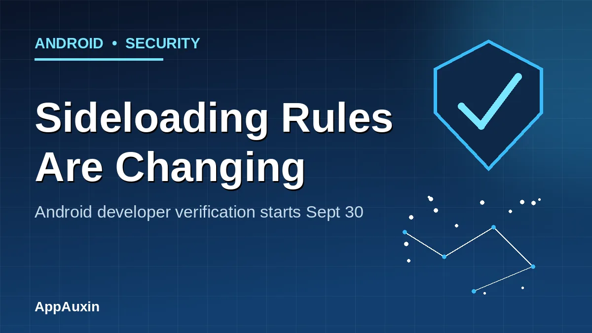 Android developer verification rollout illustration showing a phone blocking an unverified app install