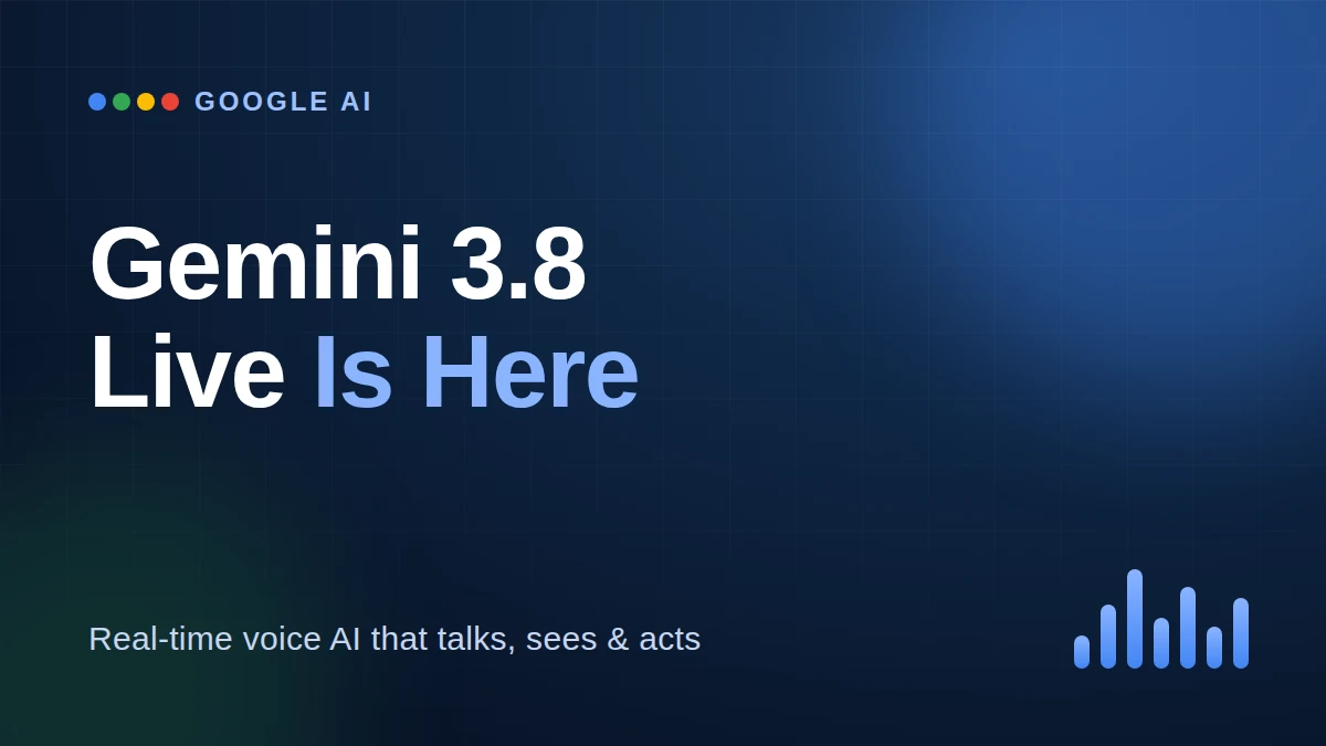 Gemini 3.8 Live logo graphic with a voice waveform, representing Google's new real-time voice AI