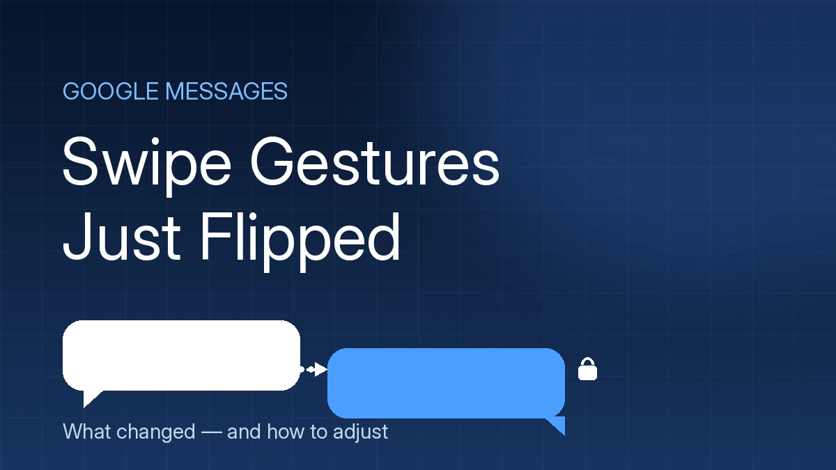 Google Messages swipe gestures illustration showing the swiped message bubble and reply arrow after the September 2026 update