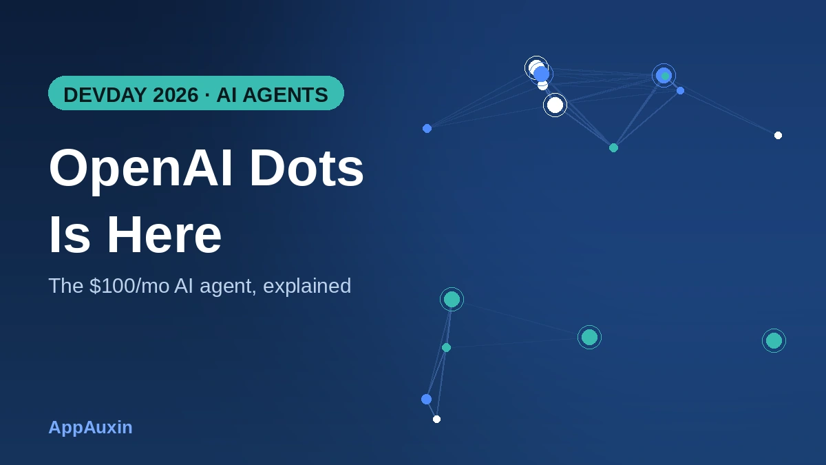 OpenAI Dots AI agent announcement graphic with connected network dots on a dark blue background