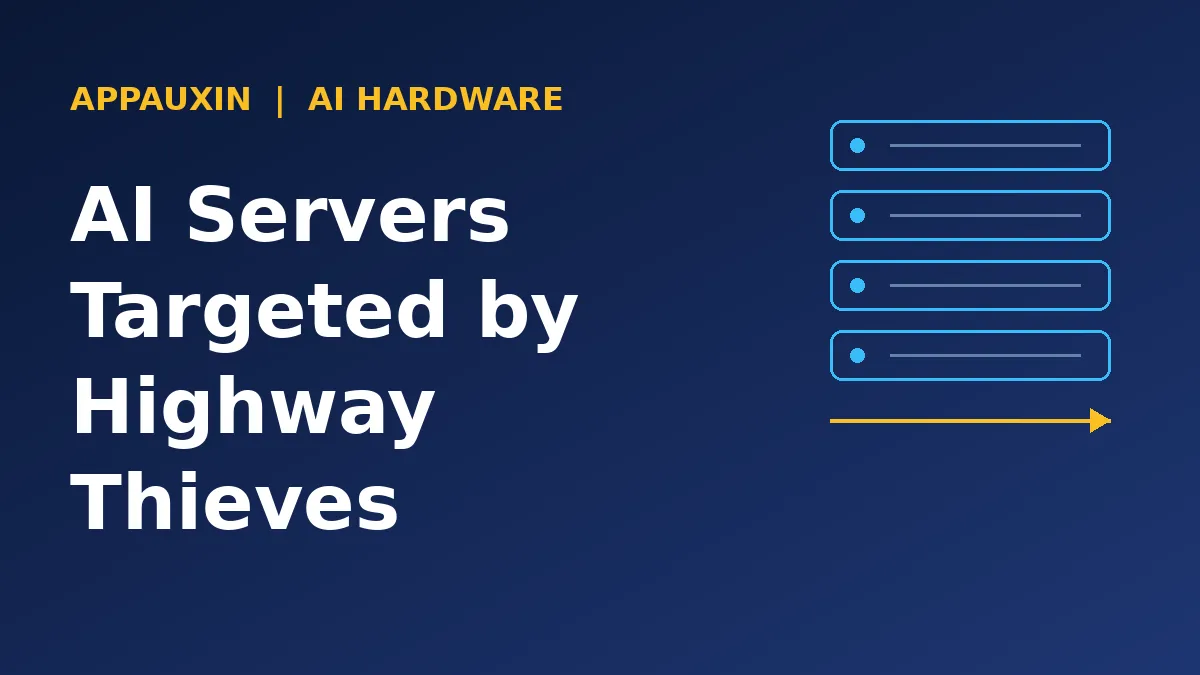 Illustration of server racks with the headline AI servers targeted by highway thieves, representing AI cargo theft