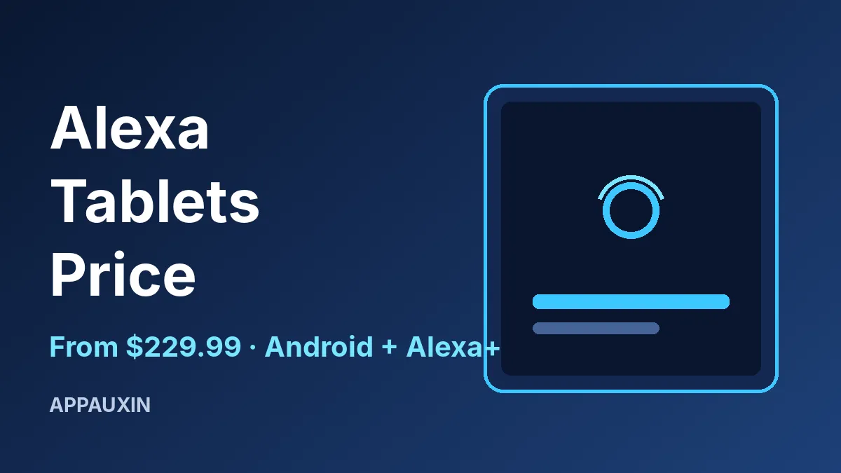 Illustration of an Amazon Alexa Tablets price announcement with a tablet and the text Alexa Tablets Price