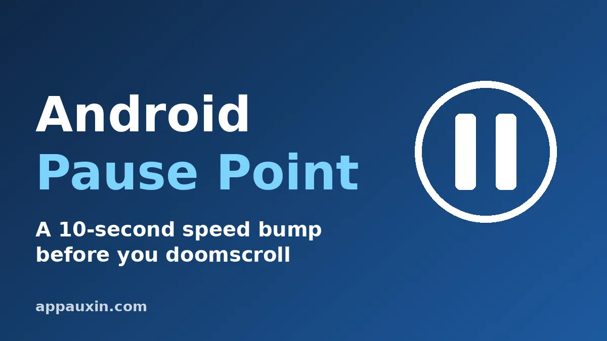 Android Pause Point feature graphic with a pause icon on a blue gradient