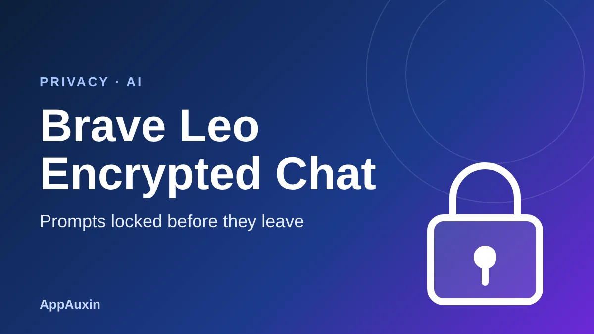 Brave Leo encrypted chat graphic with a padlock on a blue and purple gradient