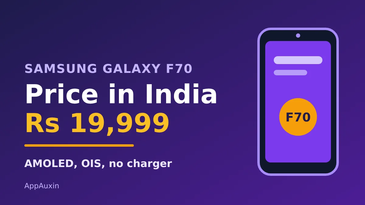 Phone illustration with text Galaxy F70 price in India from Rs 19,999
