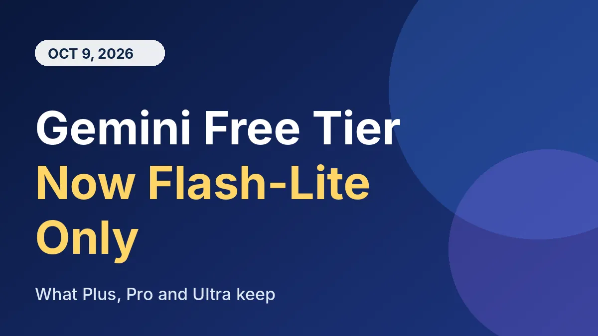 Gemini free tier now limited to Flash-Lite only, title graphic on a dark blue background