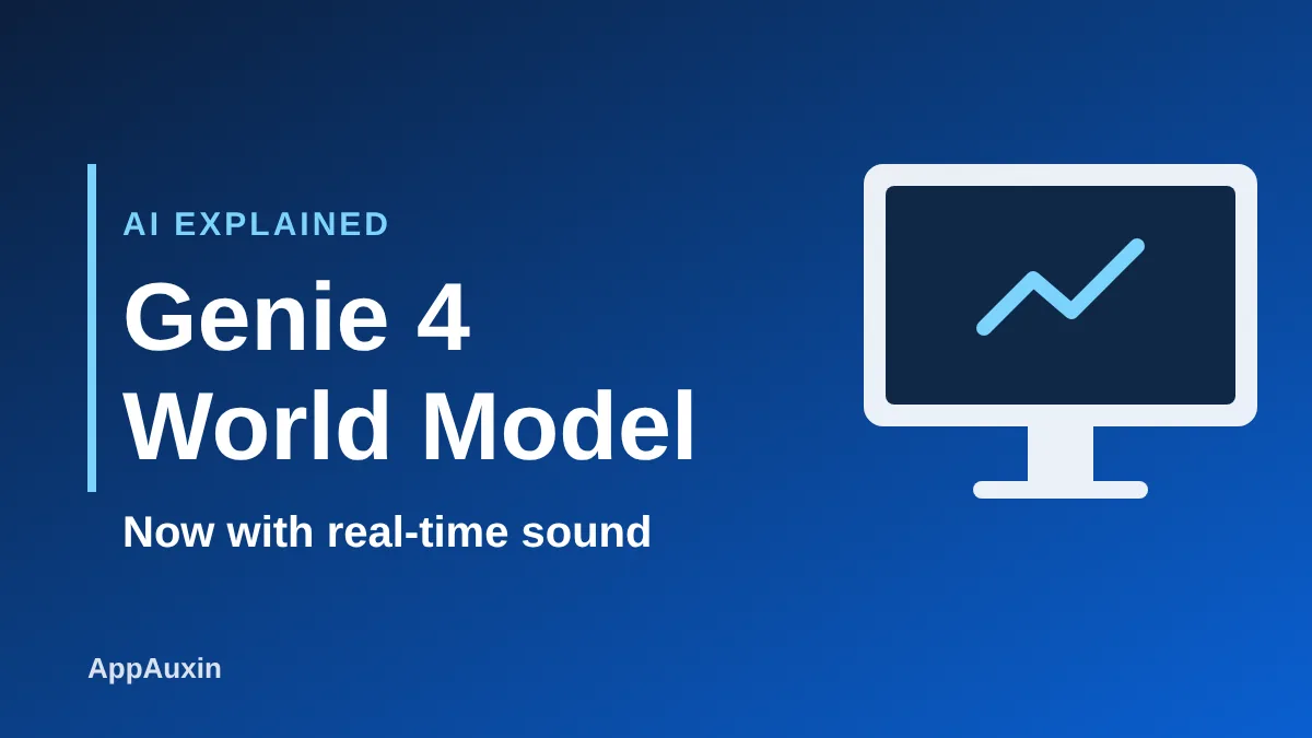 Graphic of a computer screen with the text Genie 4 world model, now with real-time sound