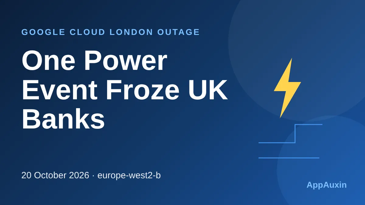 Lightning bolt graphic with the text One Power Event Froze UK Banks, about the Google Cloud London outage
