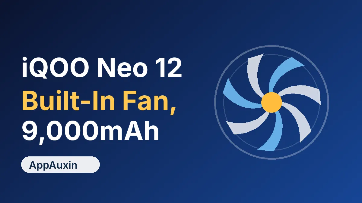 iQOO Neo 12 gaming phone graphic with a cooling fan icon and the text Built-In Fan, 9,000mAh