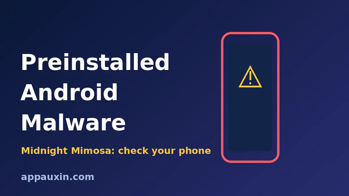 Phone with a warning triangle illustrating Midnight Mimosa malware preinstalled on Android phones