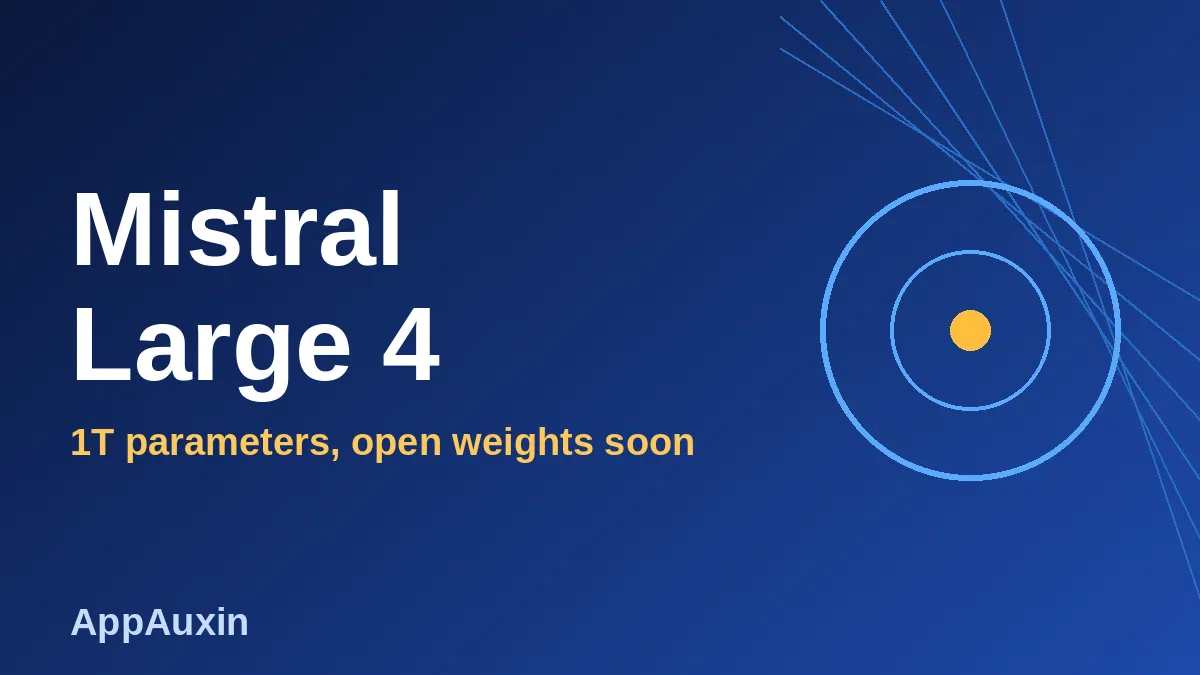 Mistral Large 4 title graphic with a glowing circle on a dark blue gradient