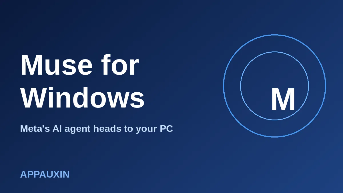 Muse for Windows title graphic with Meta AI agent logo-style circle on a blue gradient