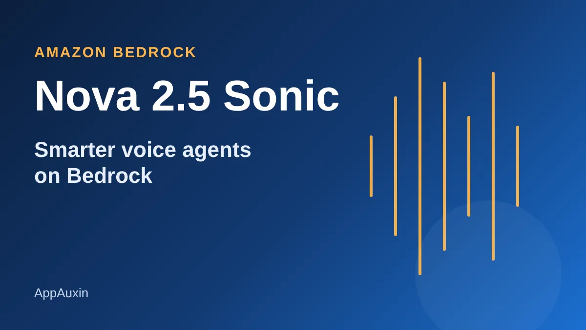 Nova 2.5 Sonic voice model for Amazon Bedrock shown with orange sound wave bars on a blue background