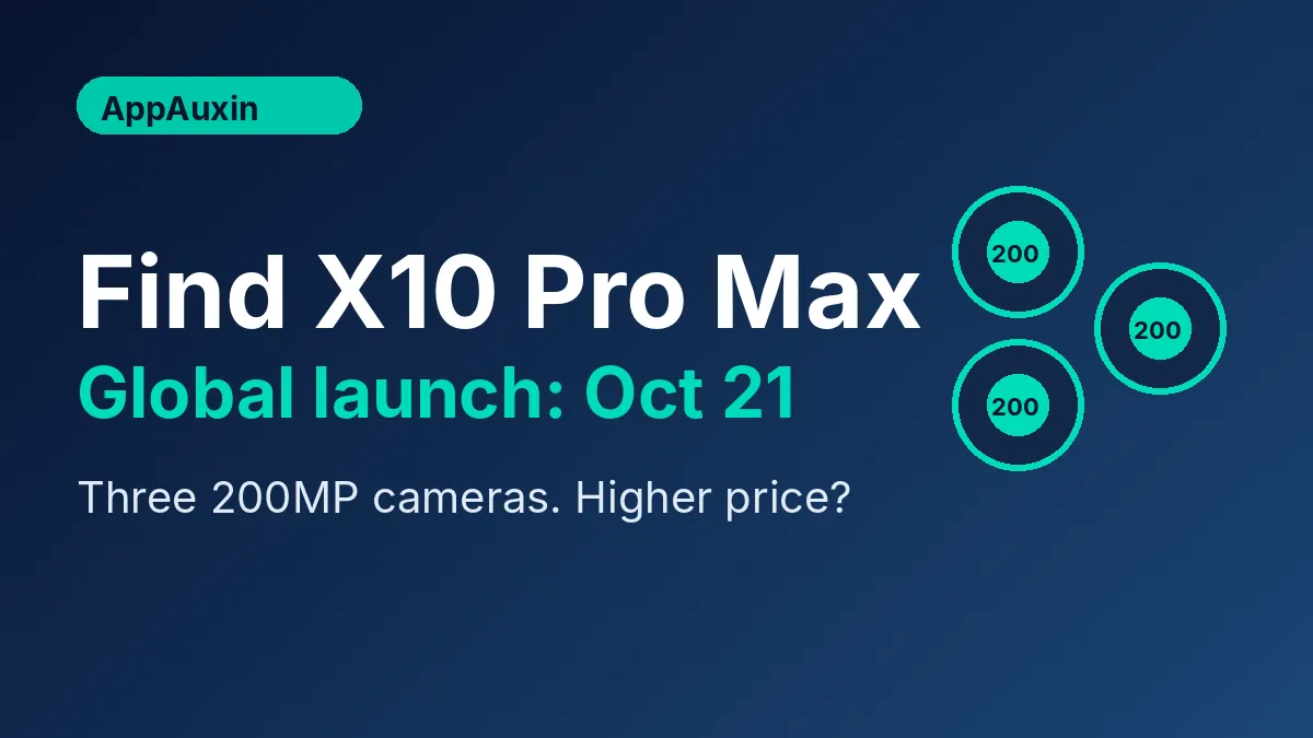 Oppo Find X10 Pro Max graphic showing three 200MP cameras and the October 21 global launch