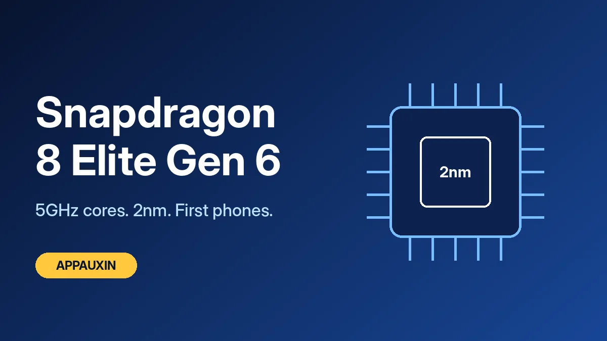Snapdragon 8 Elite Gen 6 chip illustration with 2nm label on a dark blue background