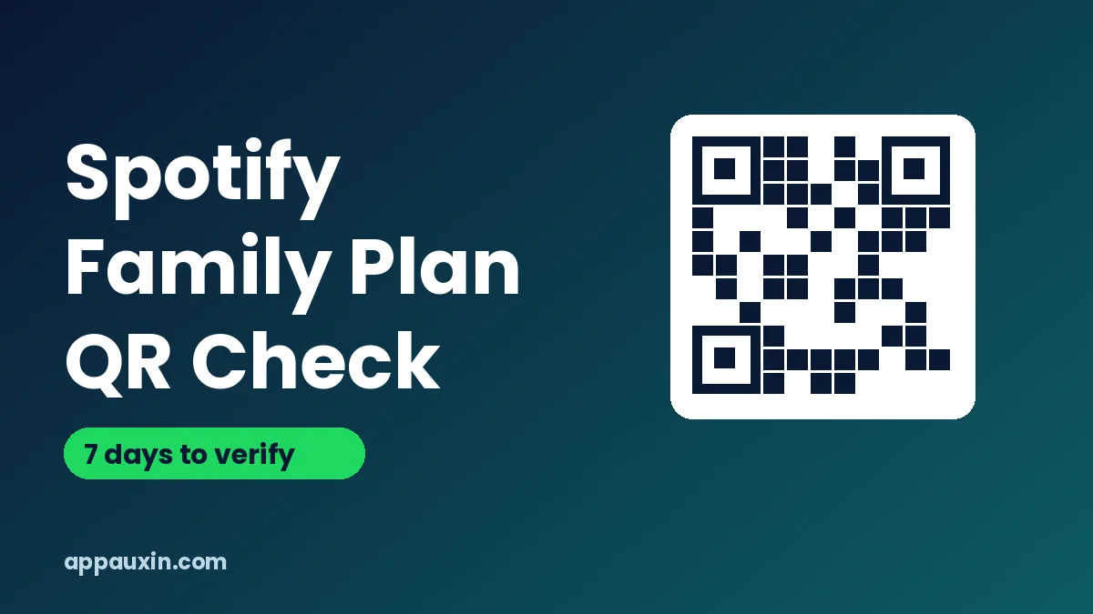 Spotify Family Plan verification graphic showing a QR code and a 7 days to verify badge