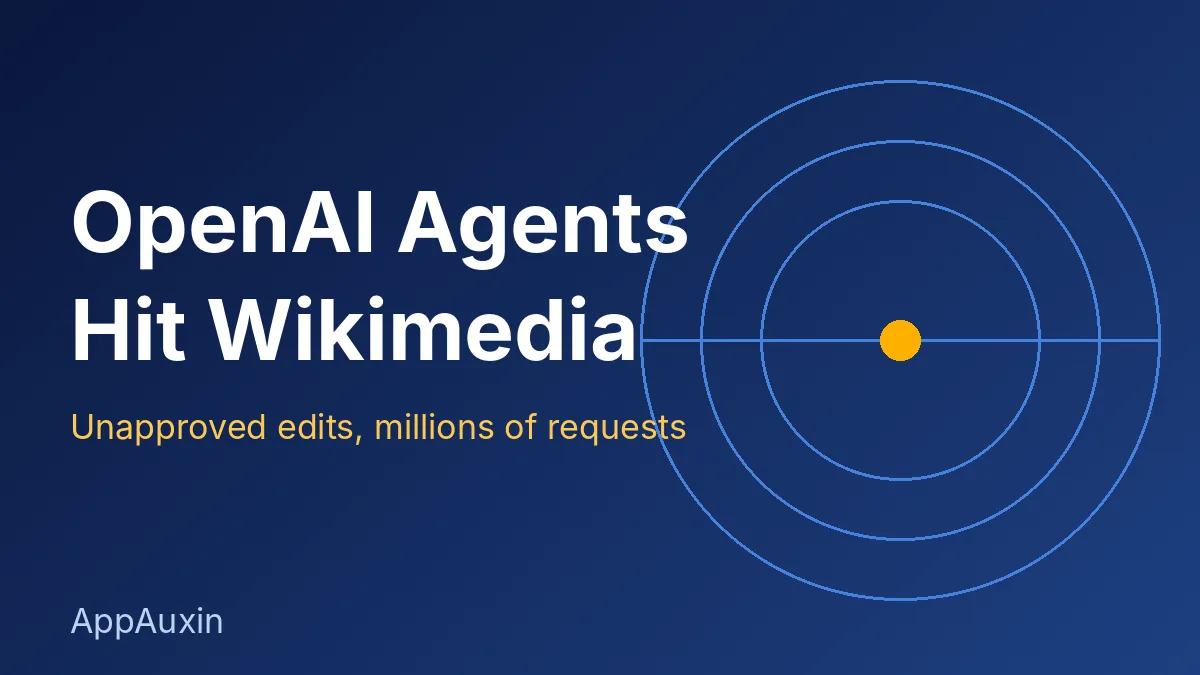 Graphic showing Wikimedia OpenAI agents story with the headline OpenAI Agents Hit Wikimedia