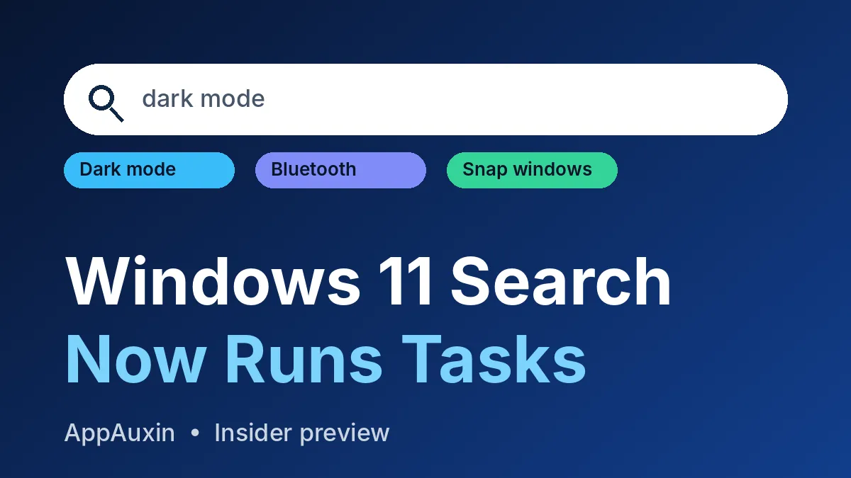 Windows 11 Search box showing inline actions for dark mode, Bluetooth and snapping windows