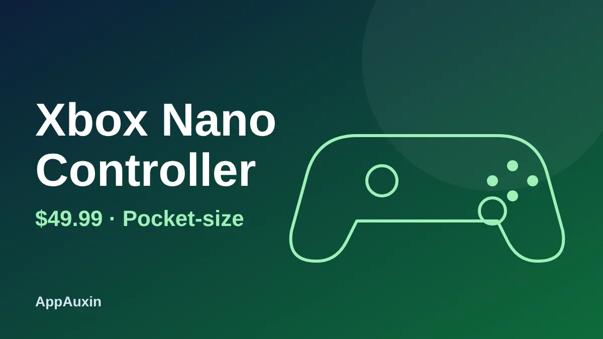 Xbox Nano Controller outline on a dark green gradient with the $49.99 price
